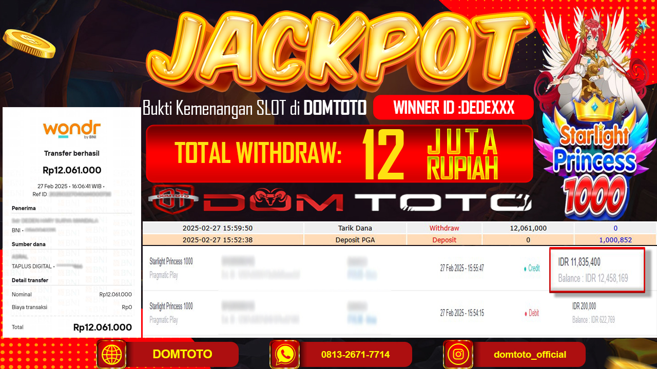 JACKPOT SLOT STARLIGHT PRINCESS 1000 27 FEBRUARI 2025